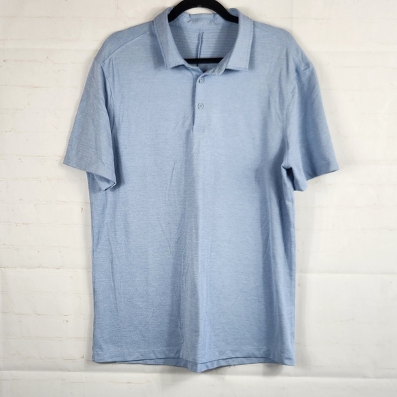 Lululemon Evolution Short Sleeve Polo Shirt Pique Fabric Heathered Blue L/XL - Picture 2 of 10